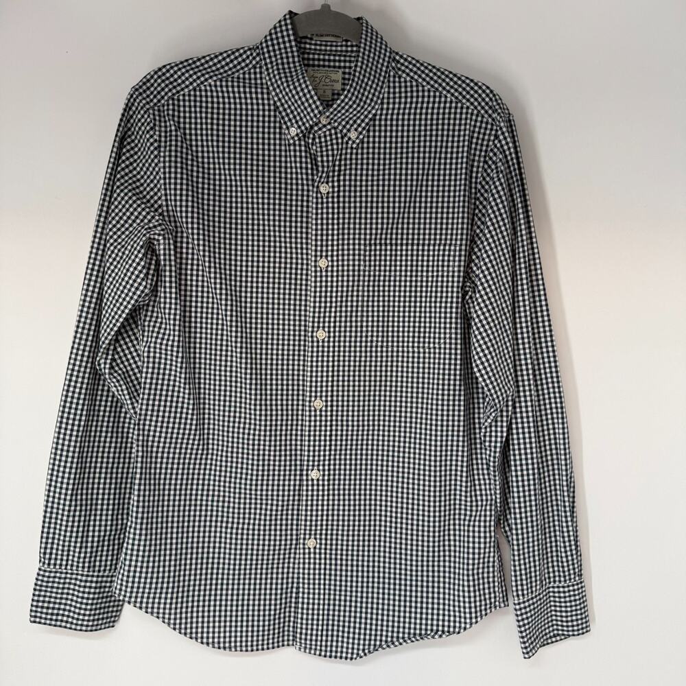 J Crew Secret Wash Gingham Button Down Shirt Men S Navy Blue White Slim Untucked